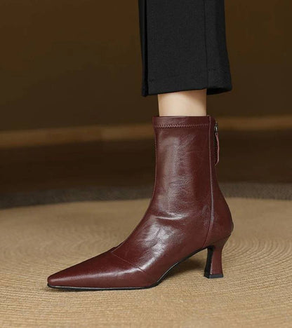 Anna | Skórzane Botki na Eleganckim Obcasie