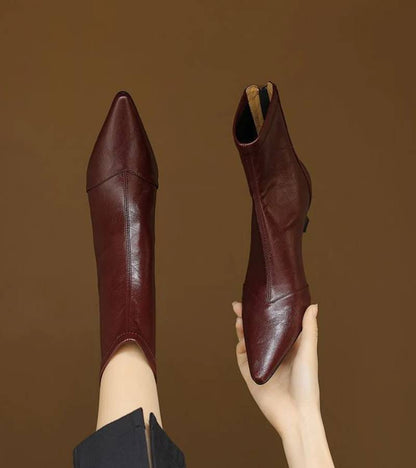 Anna | Skórzane Botki na Eleganckim Obcasie