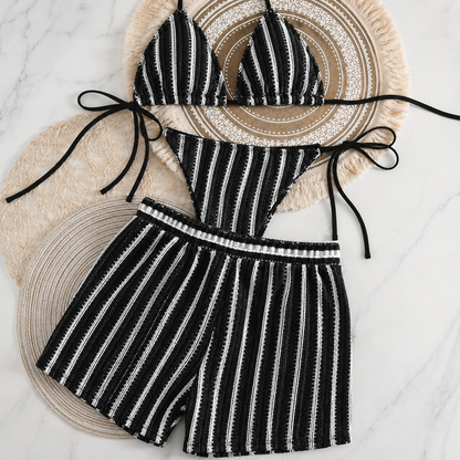 Karmen | Trzyczęściowy Komplet Bikini z Siateczkowymi Szortami