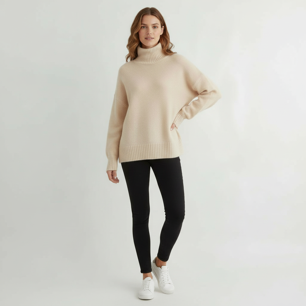 Damski Sweter | Długi Rękaw Golfowy Krój Pulower Top Dopasowanie