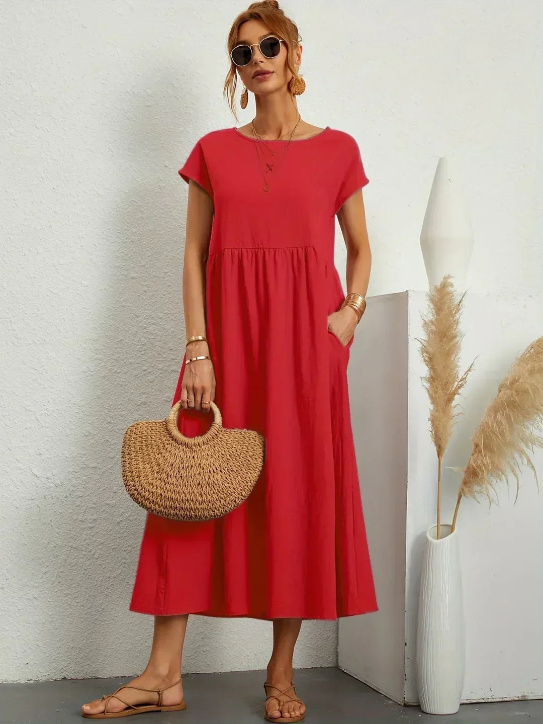 Gabrielle™ — Elegancka, midi sukienka o swobodnym kroju