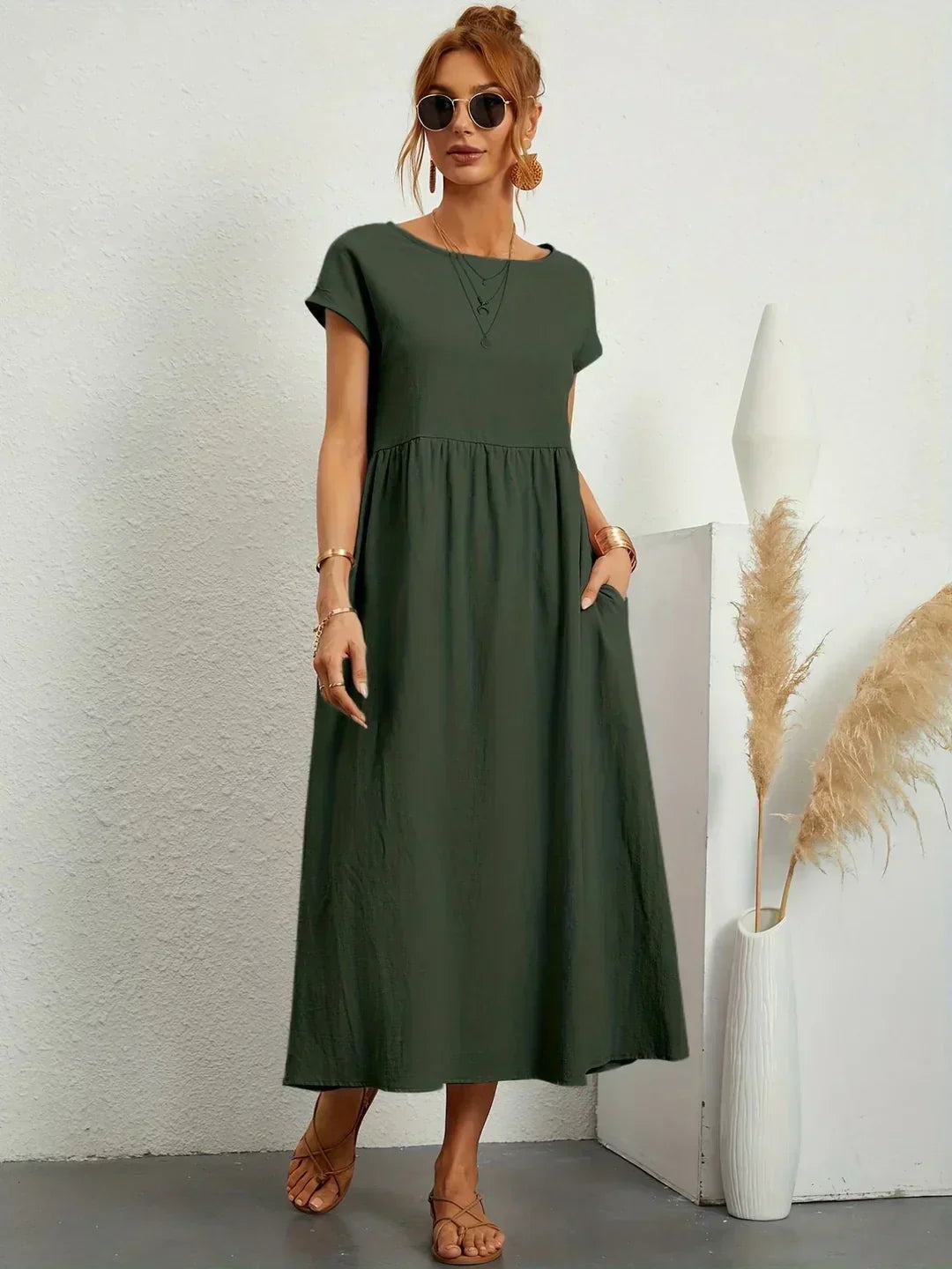 Gabrielle™ — Elegancka, midi sukienka o swobodnym kroju