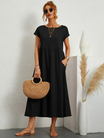 Gabrielle™ — Elegancka, midi sukienka o swobodnym kroju