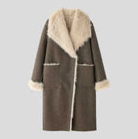 Lange Faux Leather Coat met Zachte Fur-Voering