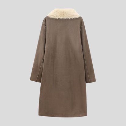 Lange Faux Leather Coat met Zachte Fur-Voering