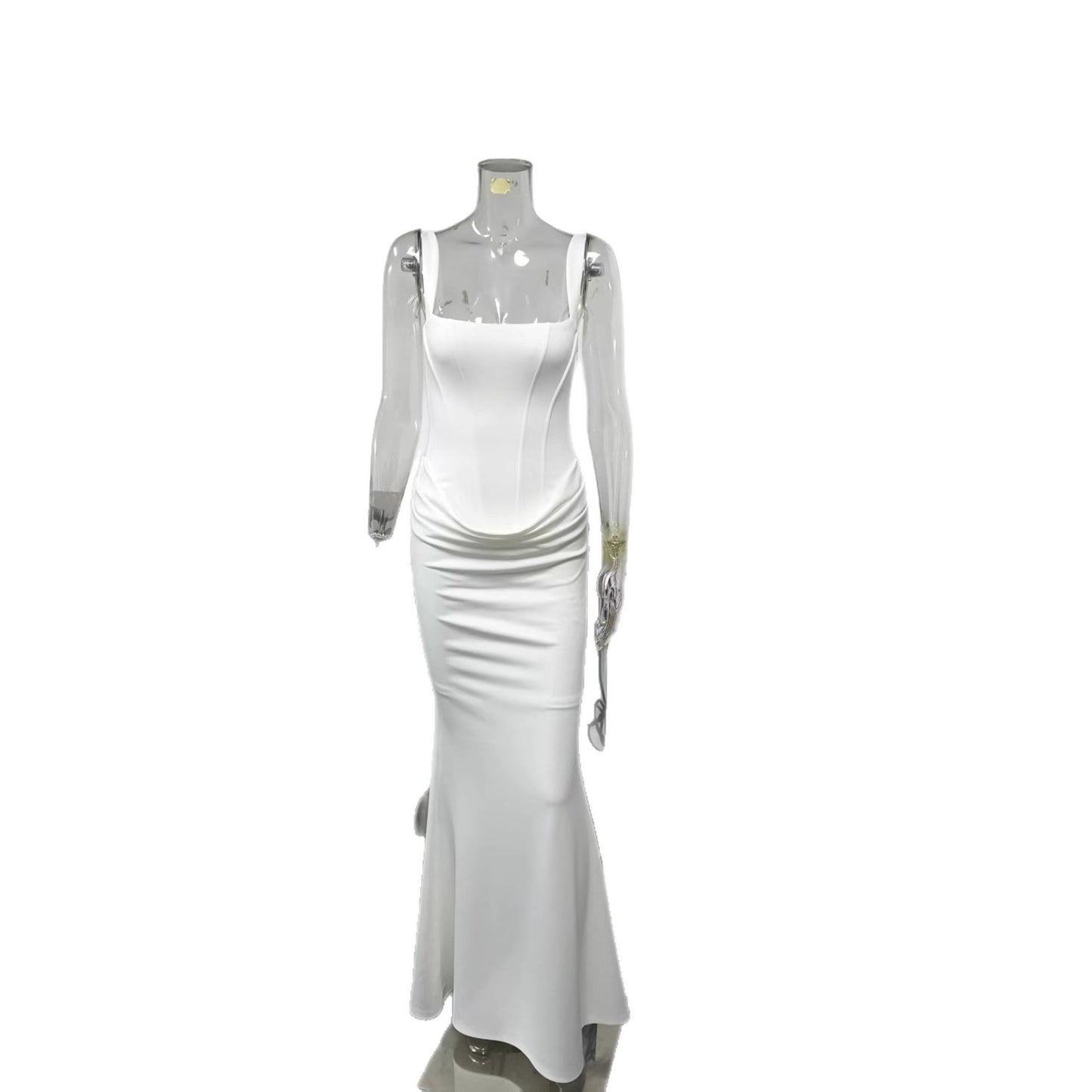 <font dir="auto" style="vertical-align: inherit;"><font dir="auto" style="vertical-align: inherit;">SDM205 Elegante strapless lange witte jurk met spaghettibandjes, rechtstreeks geïmporteerd/geëxporteerd, zwarte jurk voor herfst/winter</font></font>