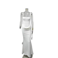 <font dir="auto" style="vertical-align: inherit;"><font dir="auto" style="vertical-align: inherit;">SDM205 Elegante strapless lange witte jurk met spaghettibandjes, rechtstreeks geïmporteerd/geëxporteerd, zwarte jurk voor herfst/winter</font></font>