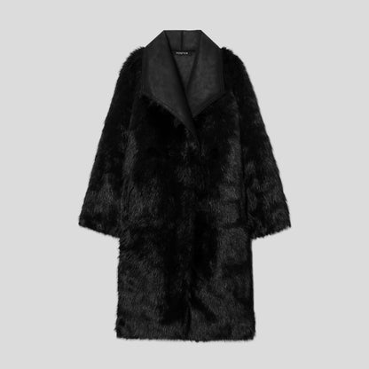 Długi Płaszcz Faux Leather z Miękkim Futrzanym Podszyciem