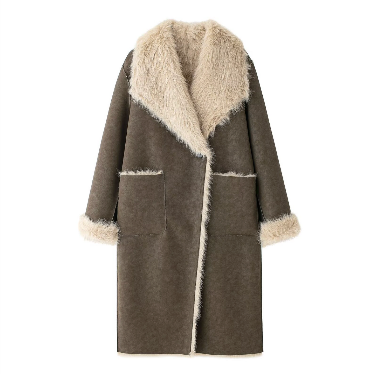Lange Faux Leather Coat met Zachte Fur-Voering