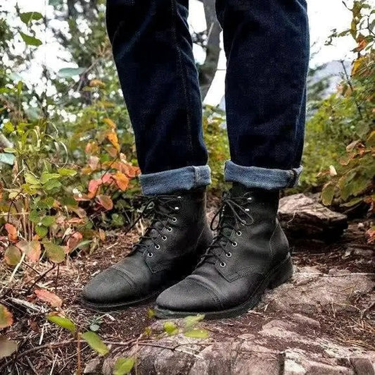 Julian | Męskie klasyczne skórzane buty za kostkę z sznurówkami, solidna gumowa podeszwa