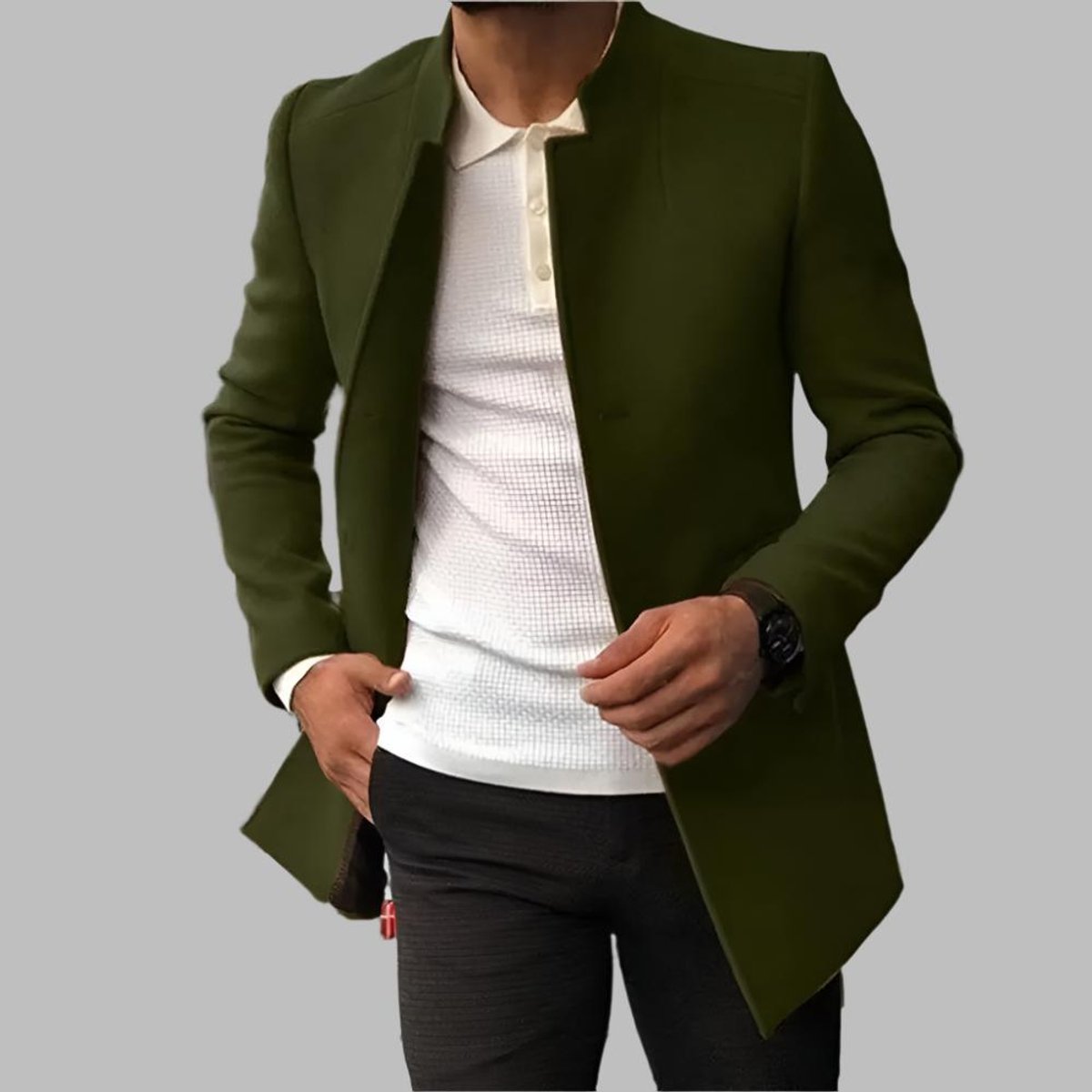 Matthias | Męski Elegancki Płaszcz Wełniany Slim-Fit z Stojącym Kołnierzem