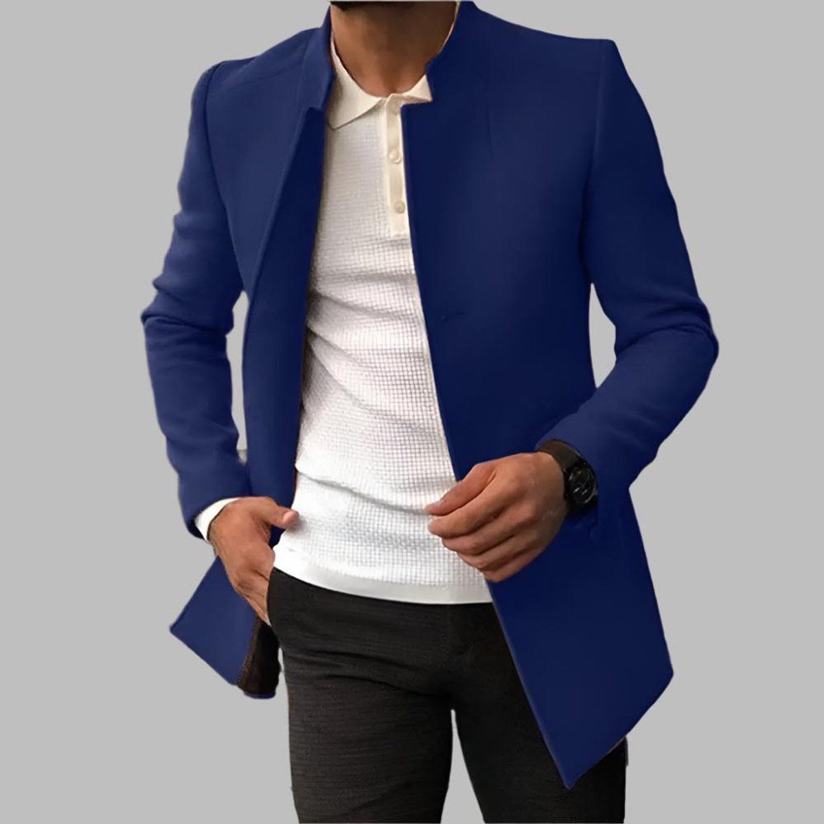 Matthias | Męski Elegancki Płaszcz Wełniany Slim-Fit z Stojącym Kołnierzem