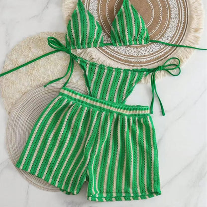 Karmen | Trzyczęściowy Komplet Bikini z Siateczkowymi Szortami