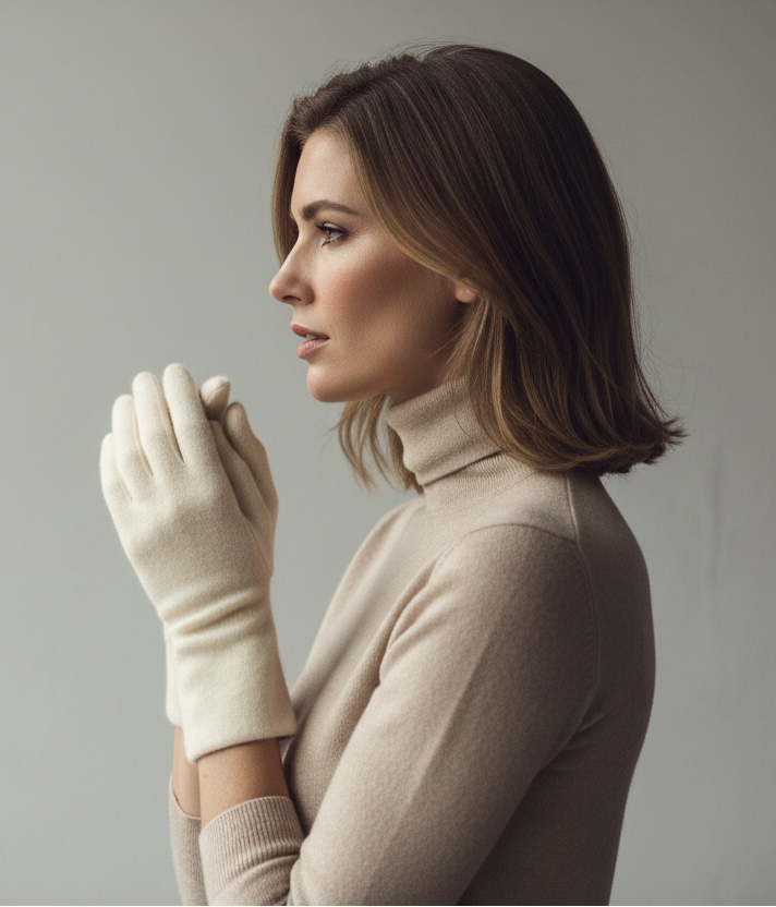 vrouw met onze cashmere handschoene profiel foto achtig moet nederlands zn