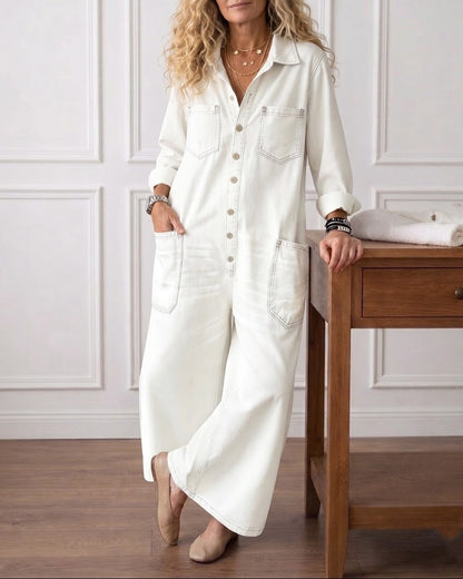 Diana | Vintage Washed Soft Cotton Denim Jumpsu z zapięciem na guziki